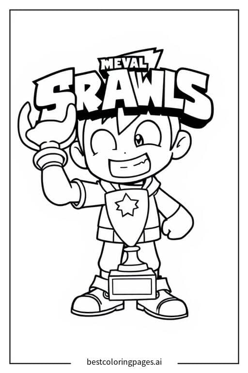 Desenhos de Personagem de Brawl Stars segurando um troféu para Colorir