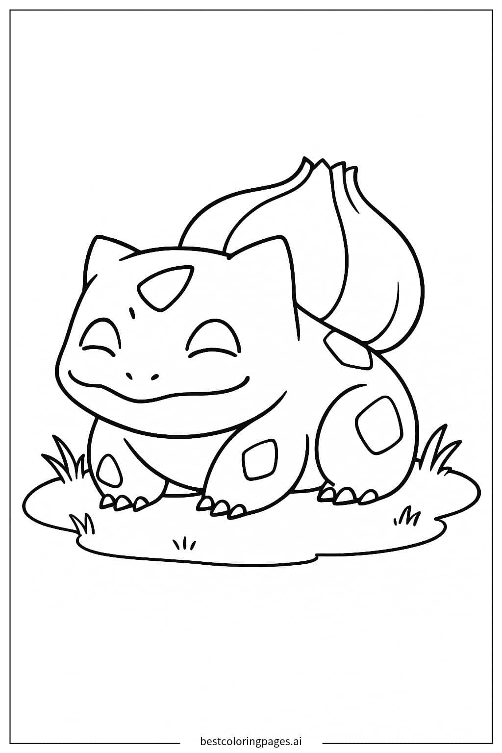 Bulbasaur Relaxing on a Sunny Patch of Grass Coloring Page