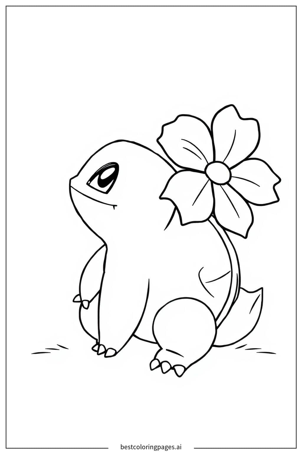 Bulbasaur Holding a Beautiful Flower Coloring Page