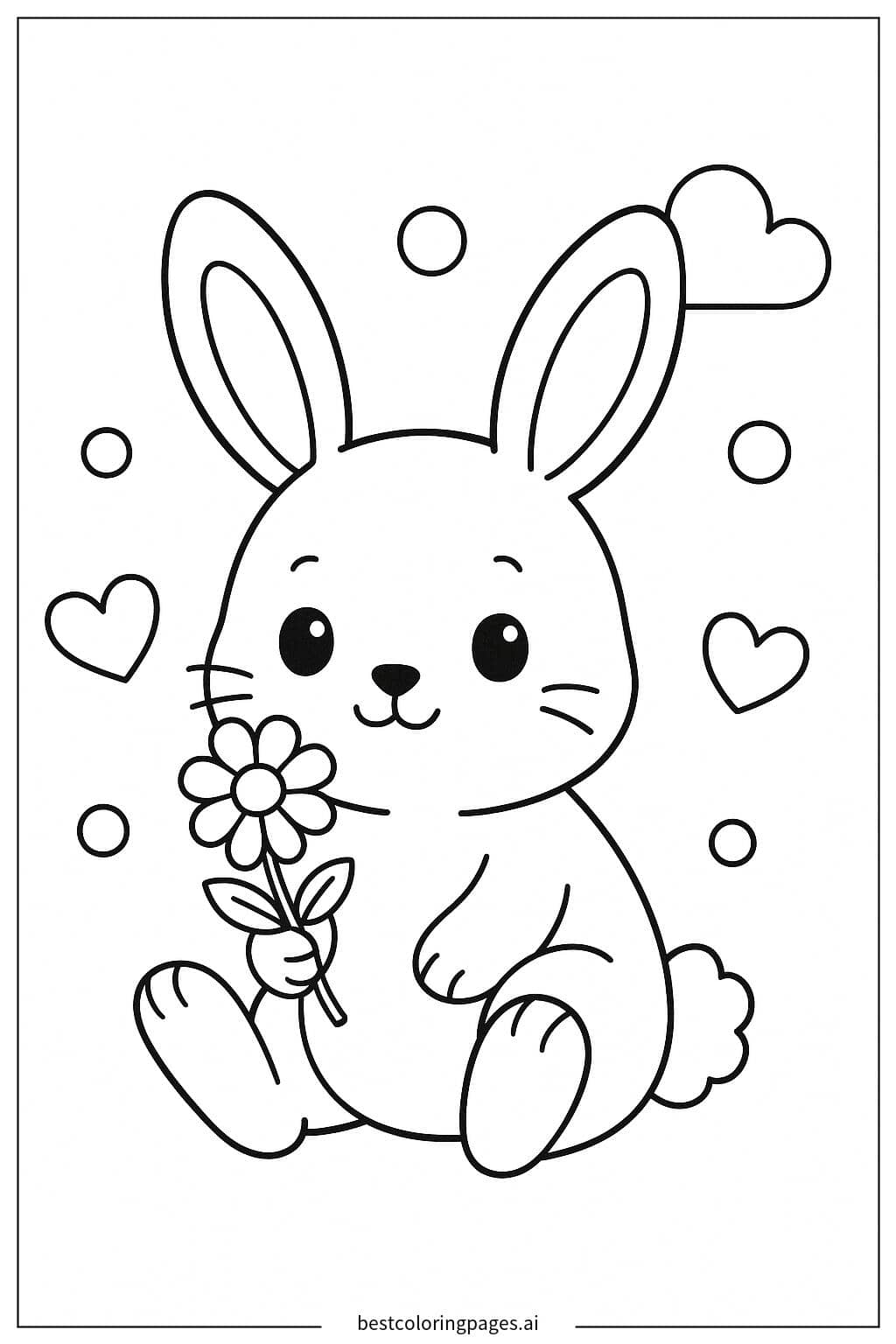 花を持つうさぎ のぬりえ