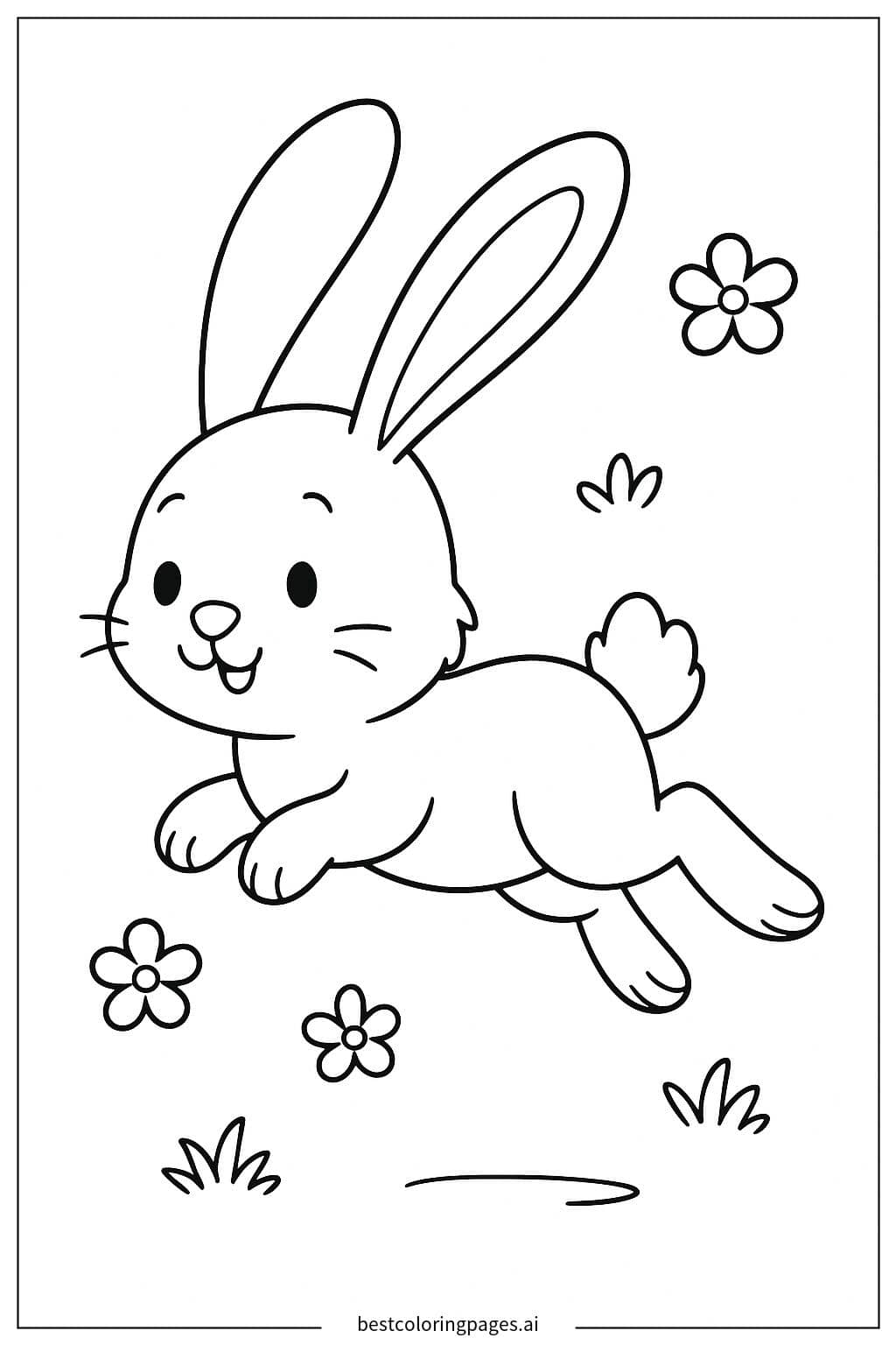 Playful Bunny Hopping Coloring Page