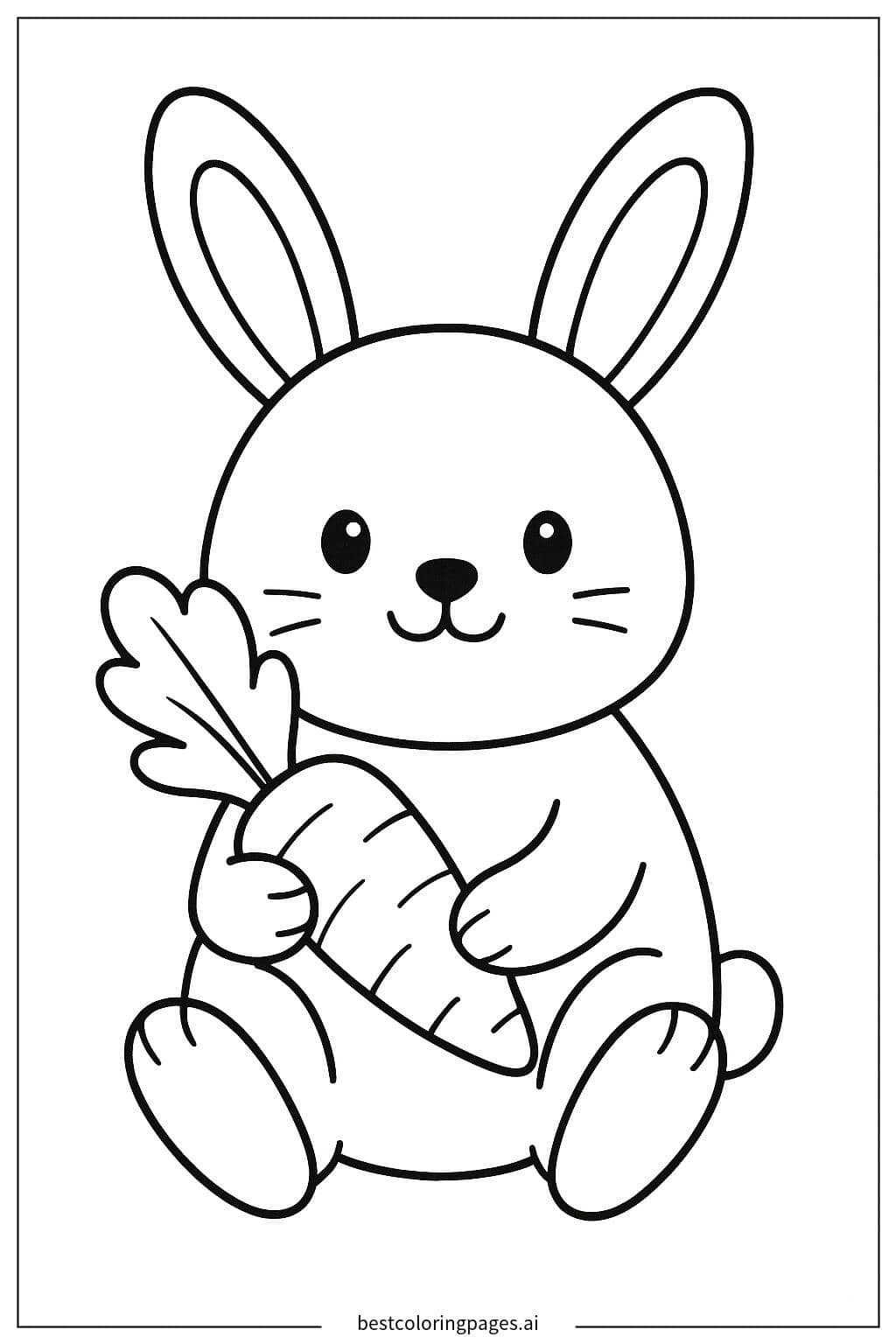 にんじんを食べるかわいいウサギ のぬりえ