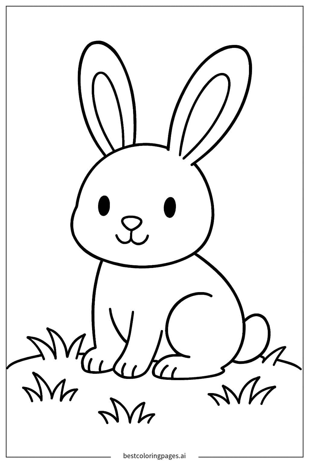 草の上に座っているウサギ のぬりえ