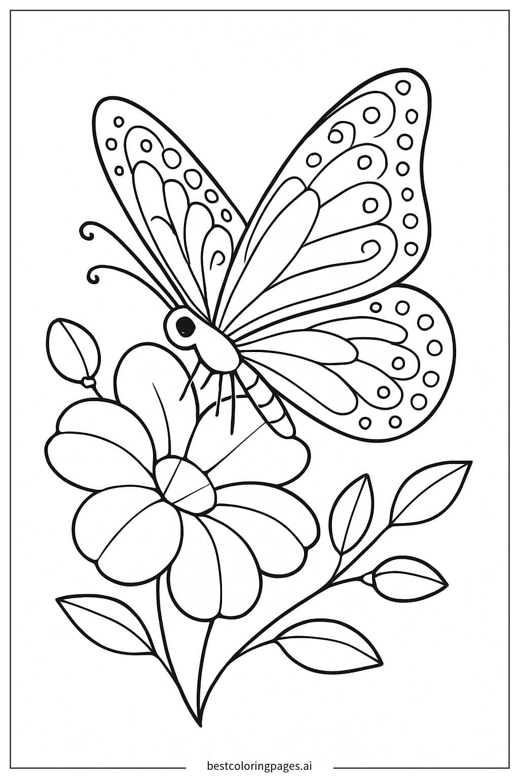 Butterfly on a Blossom Coloring Page