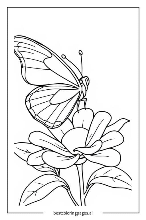 花の上にとまる蝶 のぬりえ
