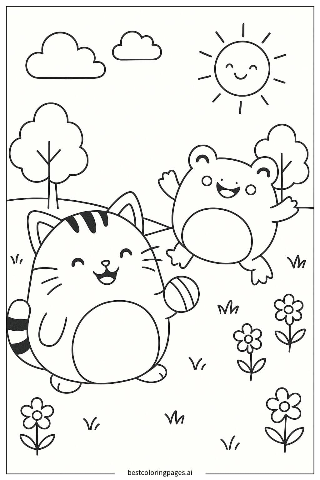 Cameron and Wendy Enjoying a Playful Meadow Adventure Coloring Page