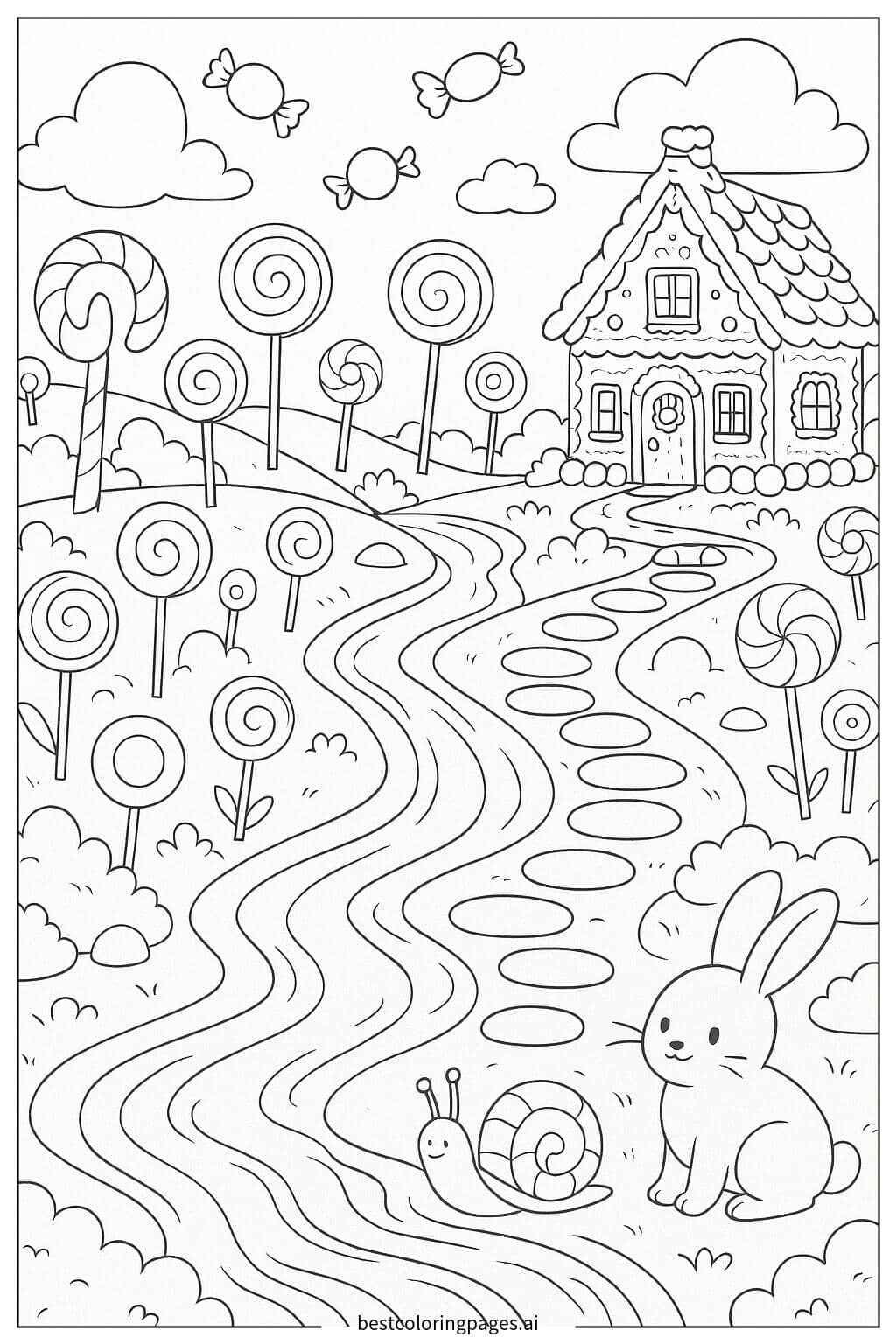 Coloriage Le Pays des Bonbons avec Rivière de Chocolat