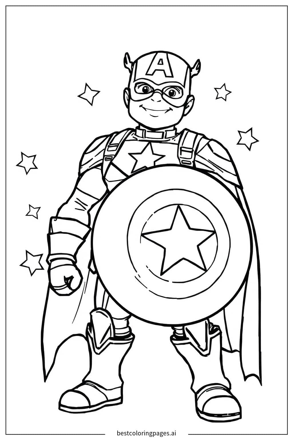 Disegni di Captain America con il suo scudo da Colorare