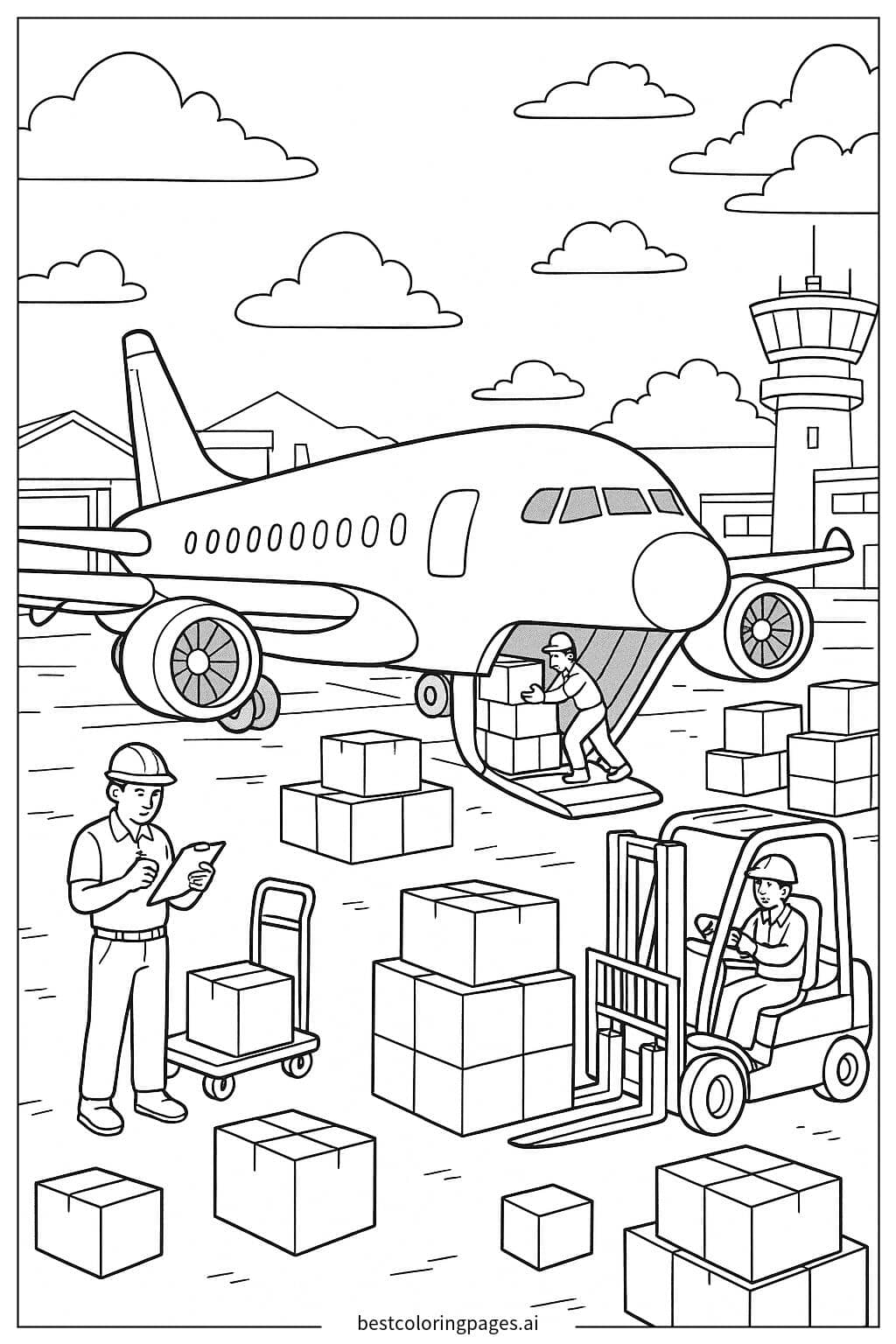 Desenhos de Avião Cargueiro Descarregando Suprimentos para Colorir