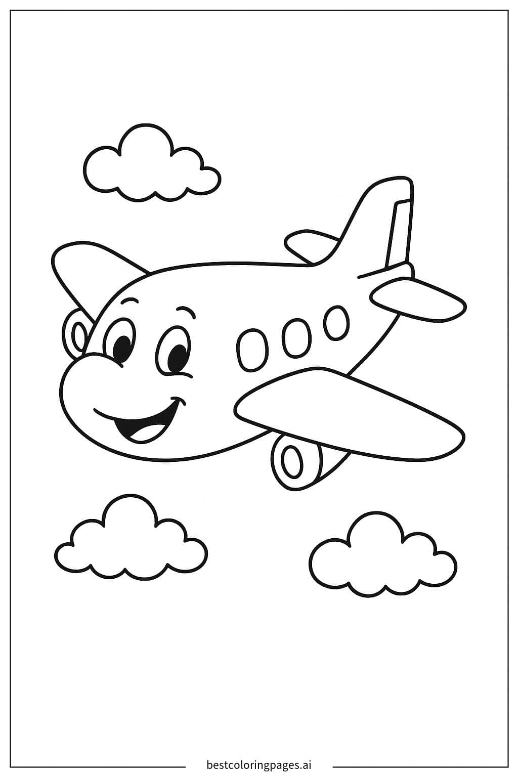Desenhos de Avião Desenho Animado Sorridente para Colorir