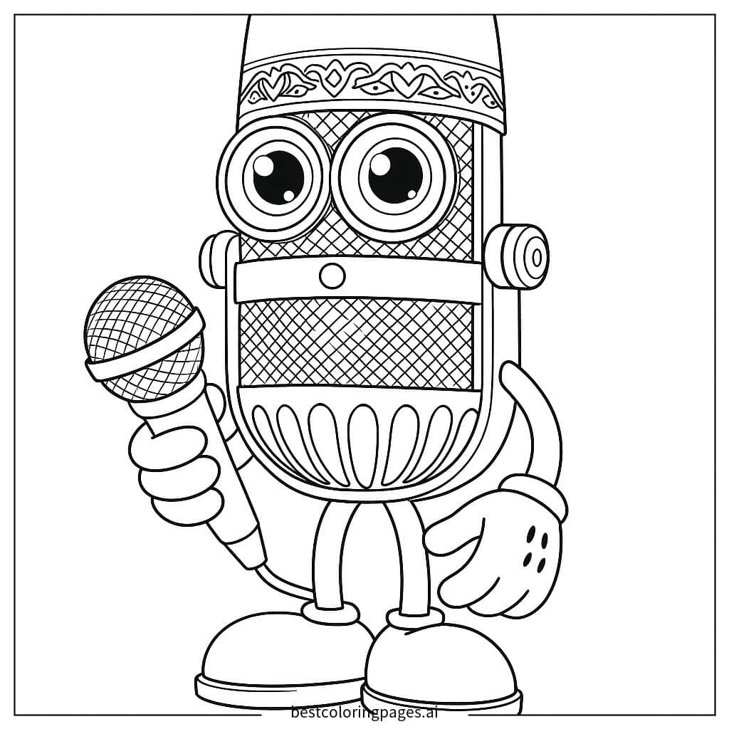 Disegni di Microfono Cartoon che Canta da Colorare