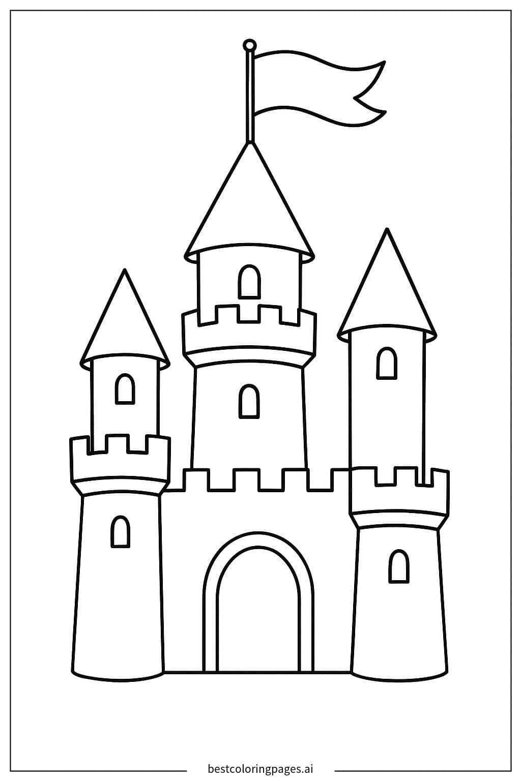 Majestic Castle with Flag Coloring Page