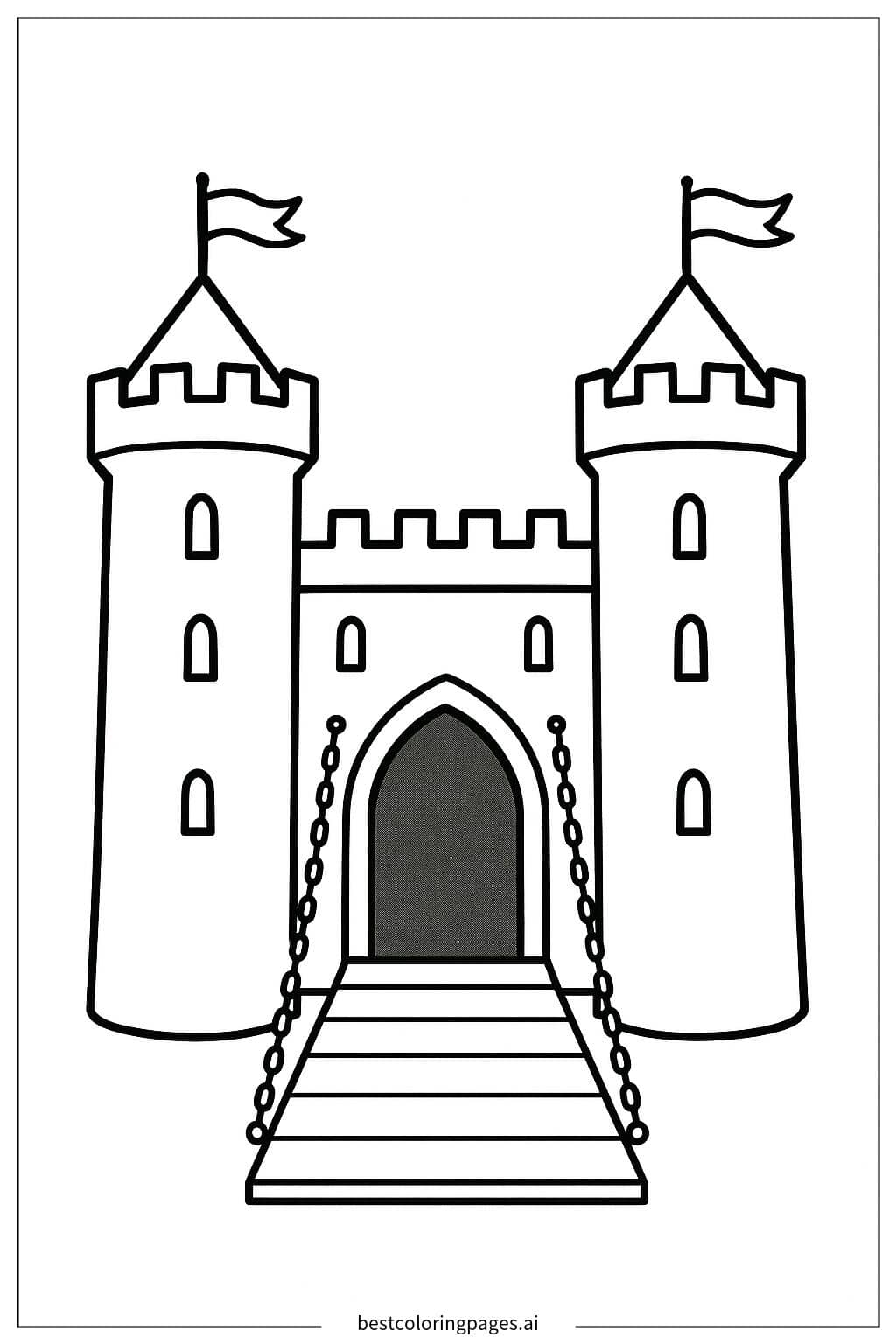 Majestic Castle with a Drawbridge Coloring Page