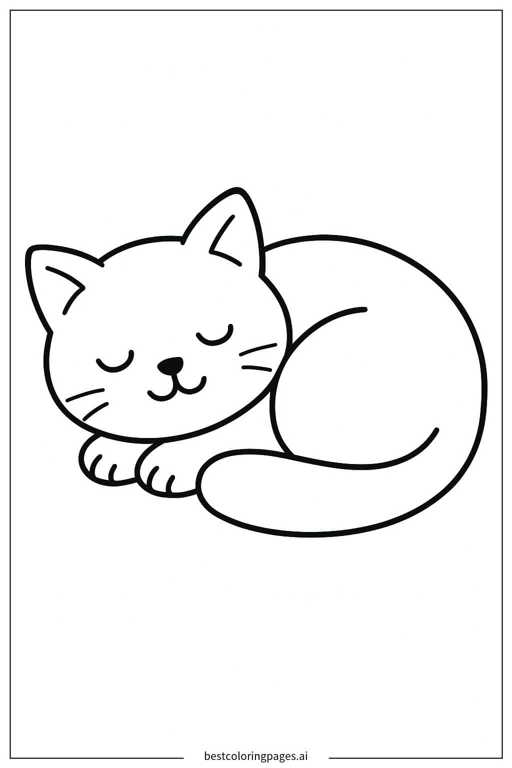 Adorable Sleeping Cat Coloring Page
