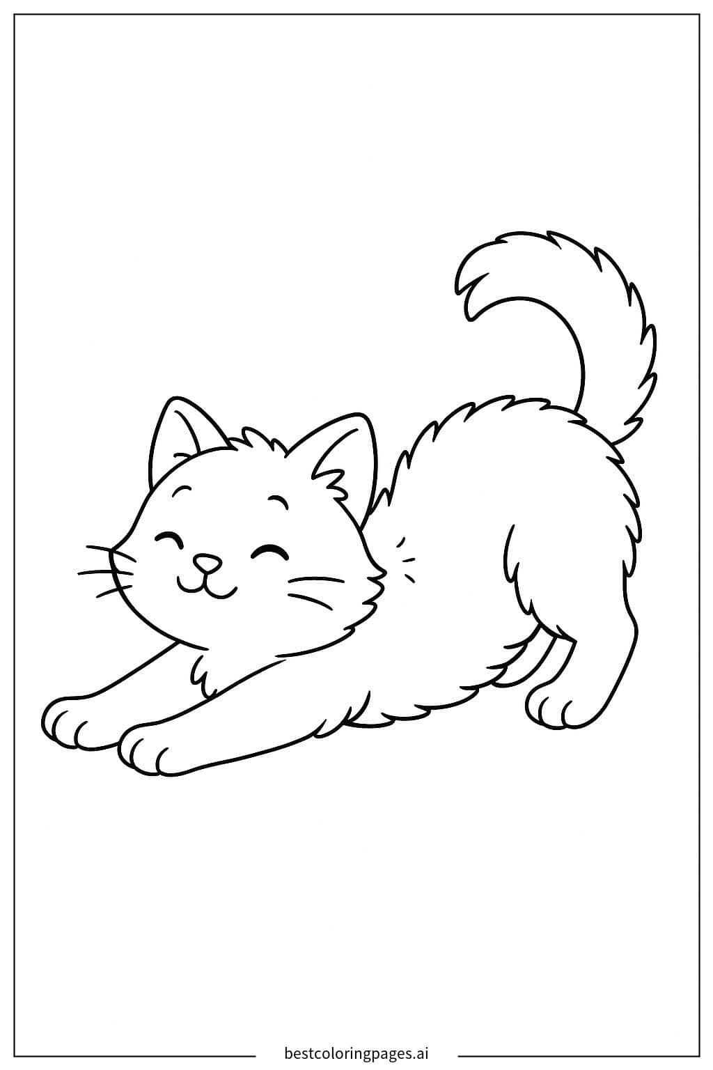 Lazy Cat Stretching Coloring Page