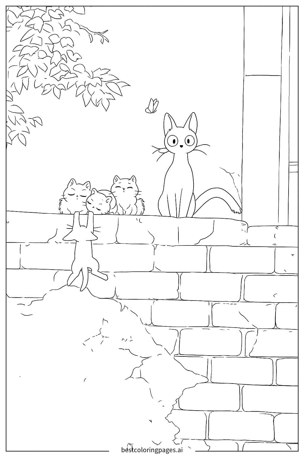 Cats on the Wall Coloring Page