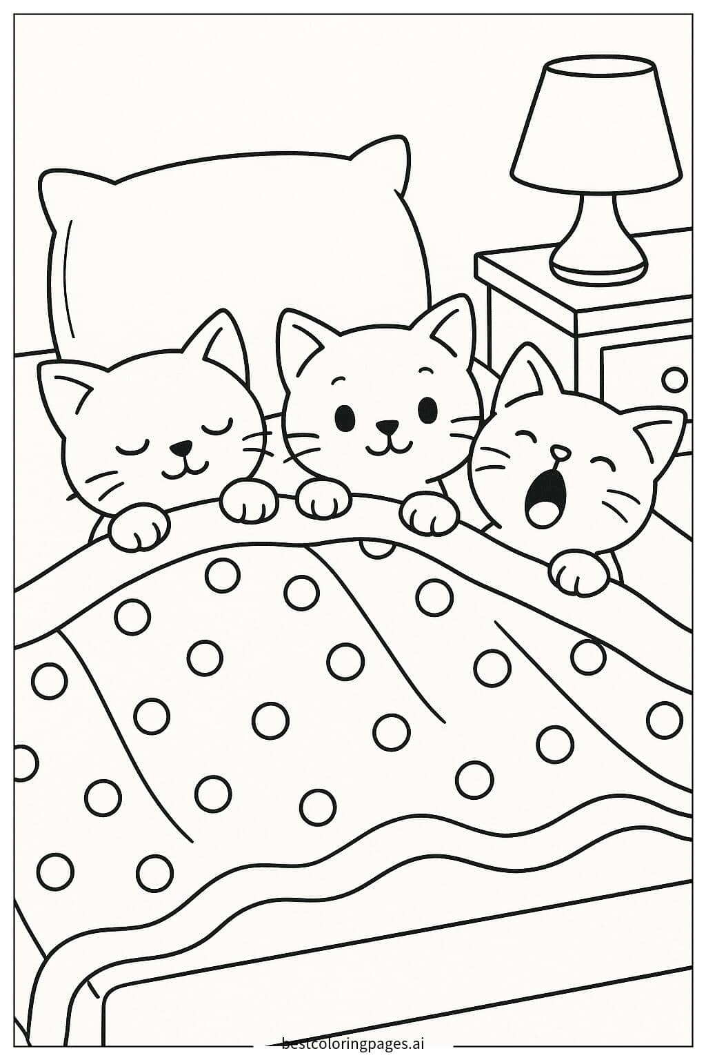 Cozy Cats Under the Blanket Coloring Page