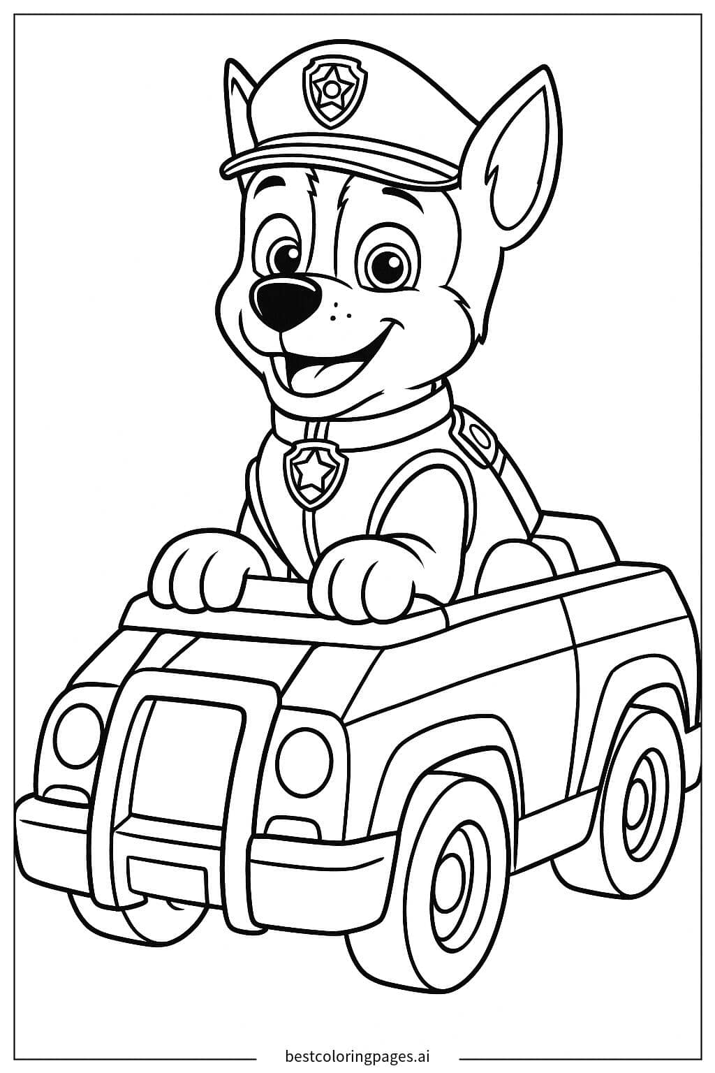 Chase in His Police Car Coloring Page