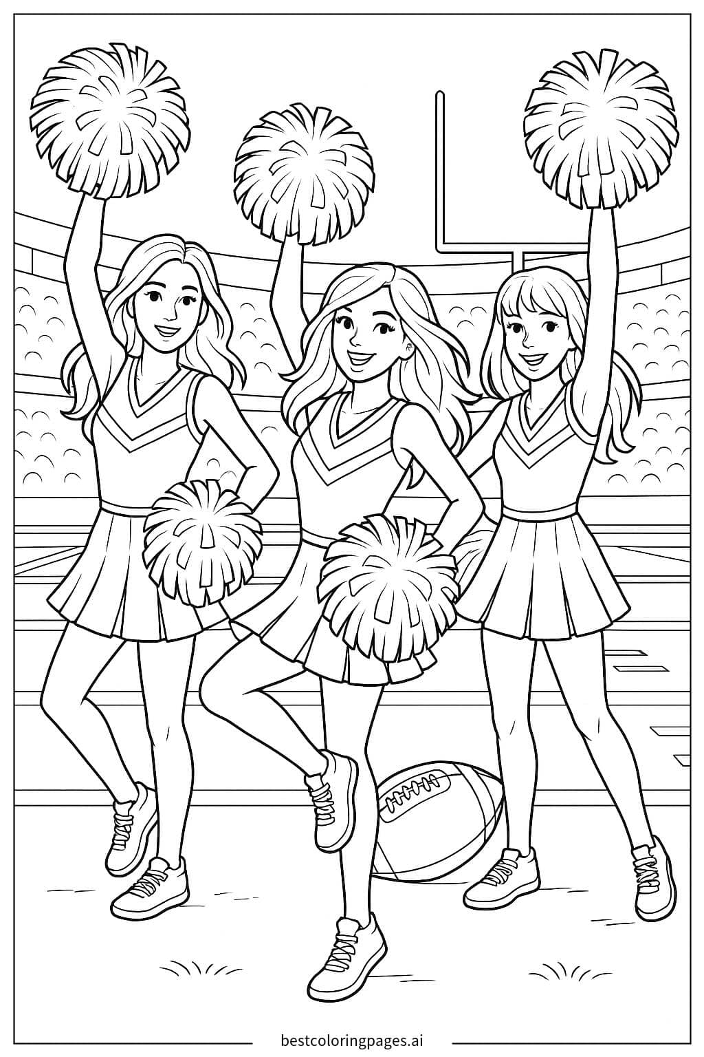 Desenhos de Cheerleaders Executando uma Rotina para Colorir