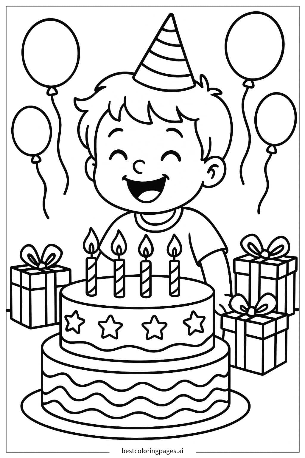 小朋友吹灭生日蜡烛 涂色页