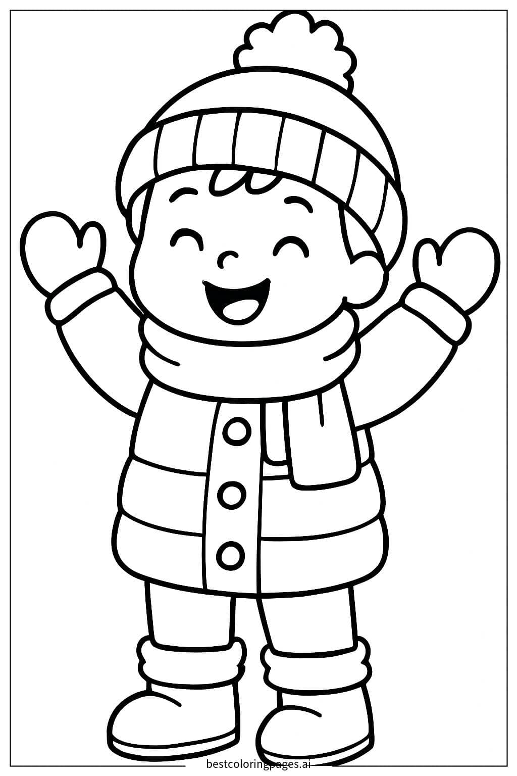 Cozy Winter Child Coloring Page Coloring Page