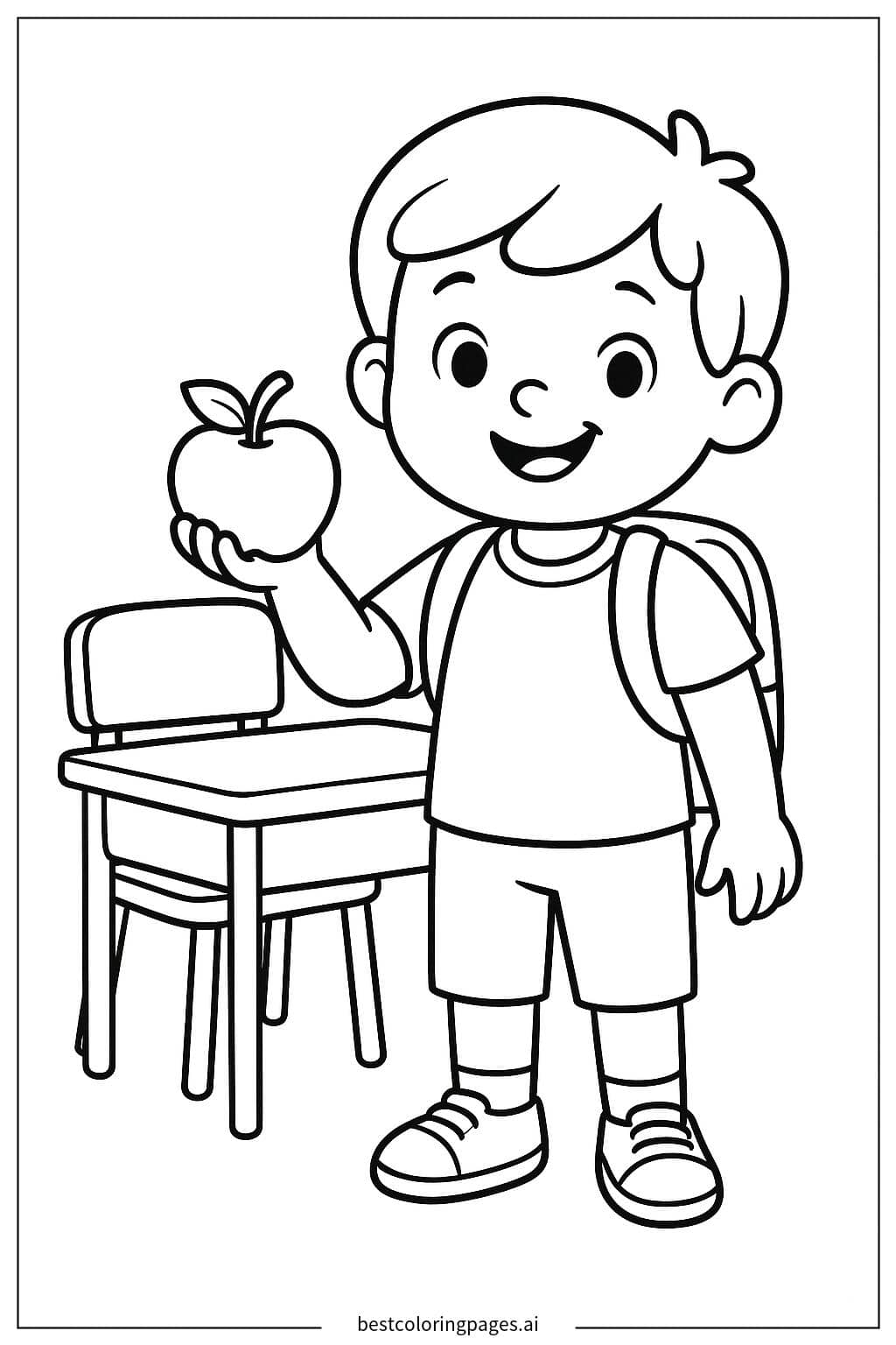 孩子为老师送苹果 涂色页