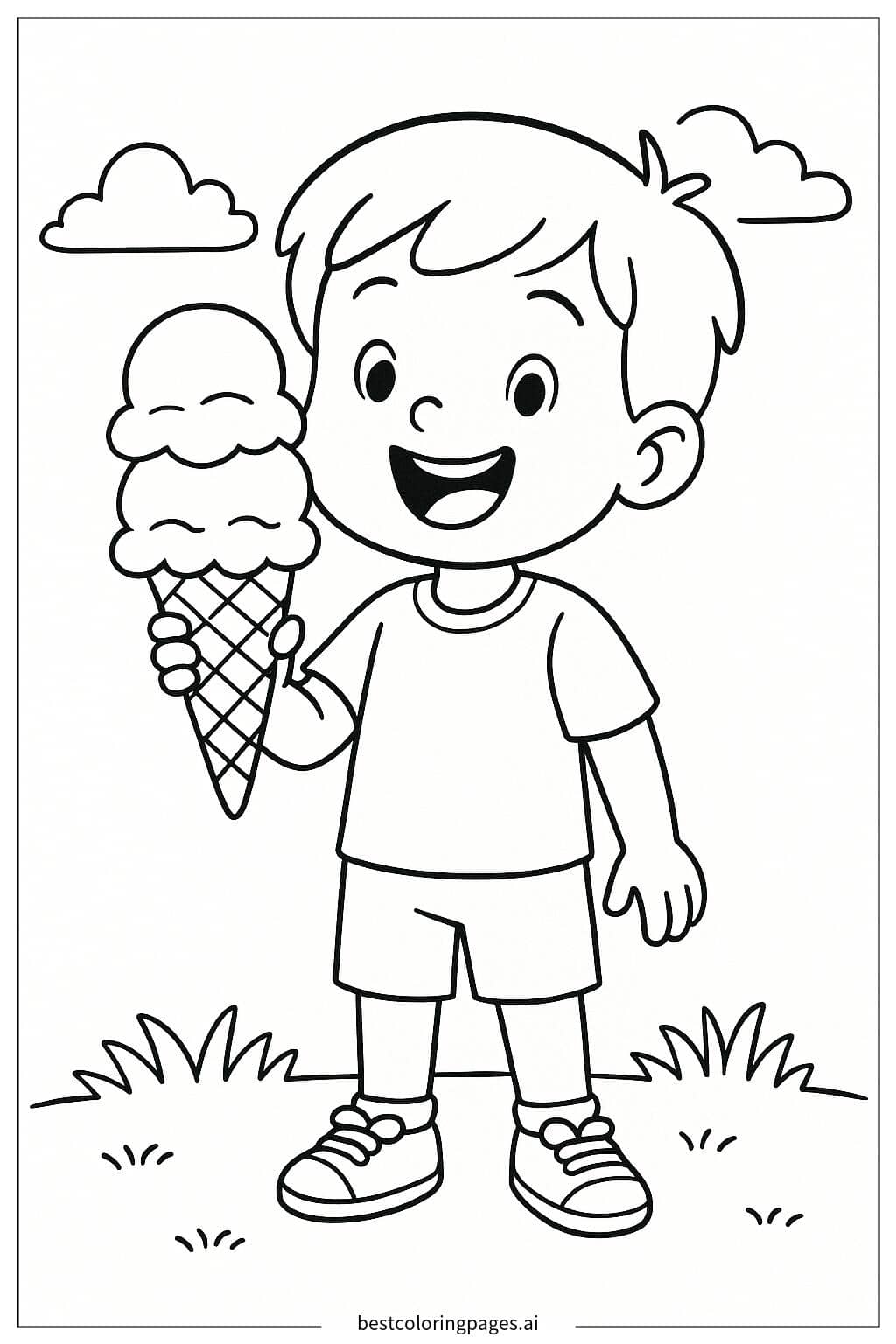 Happy Child Holding Ice Cream Coloring Page