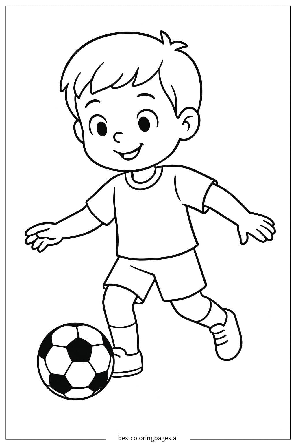 Child Kicking a Soccer Ball Coloring Page