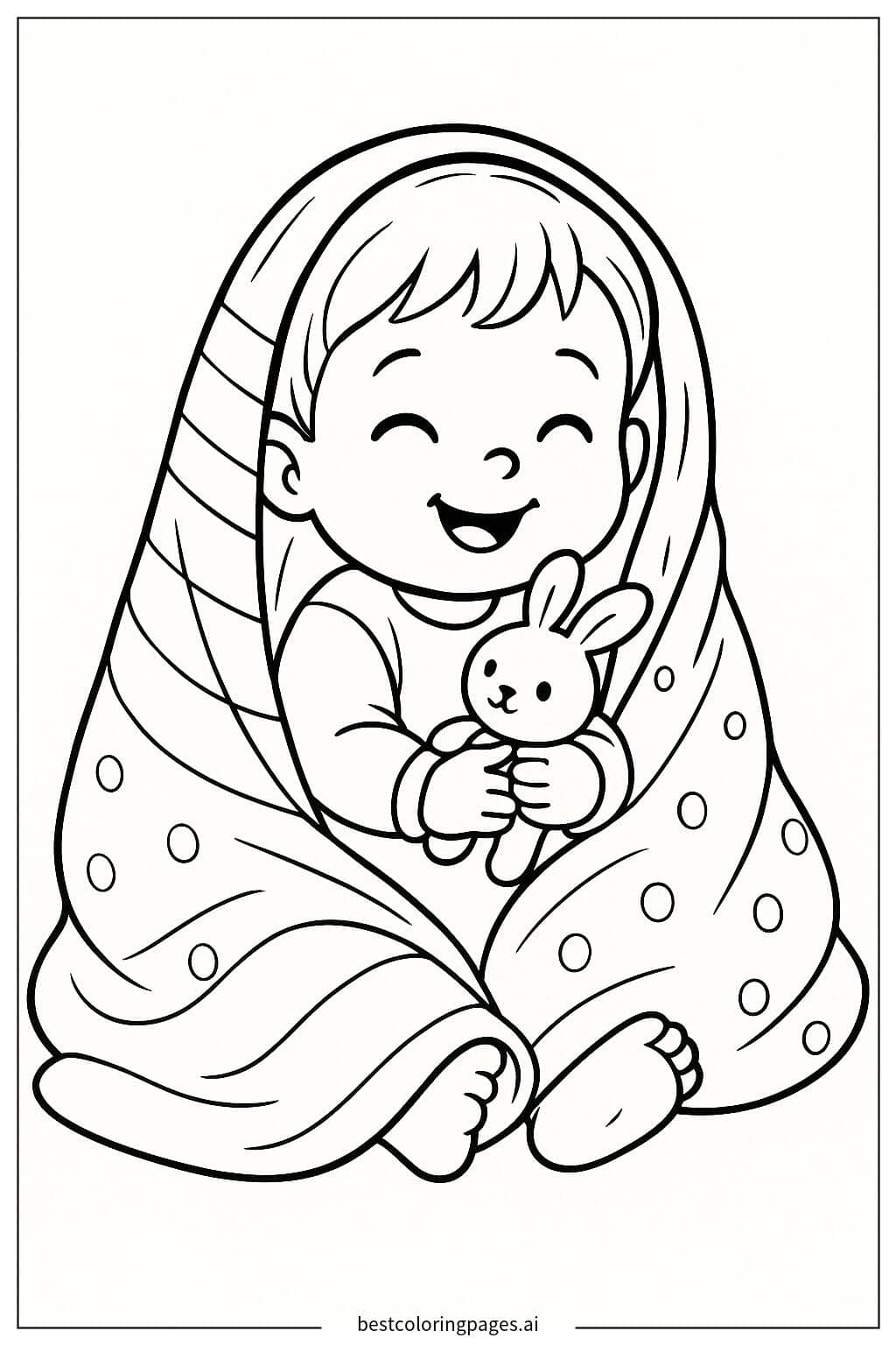 Cozy Child Wrapped in a Fluffy Blanket Coloring Page