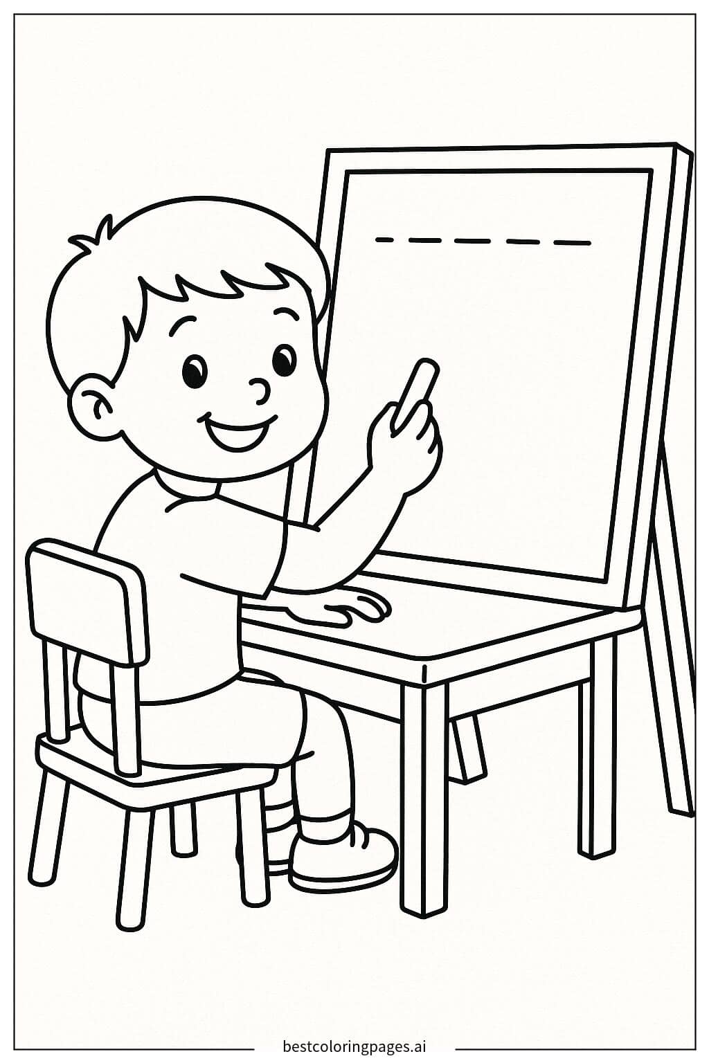 Child Writing on a Chalkboard Coloring Page