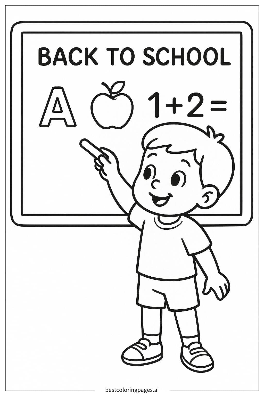 孩子在黑板上写字 涂色页
