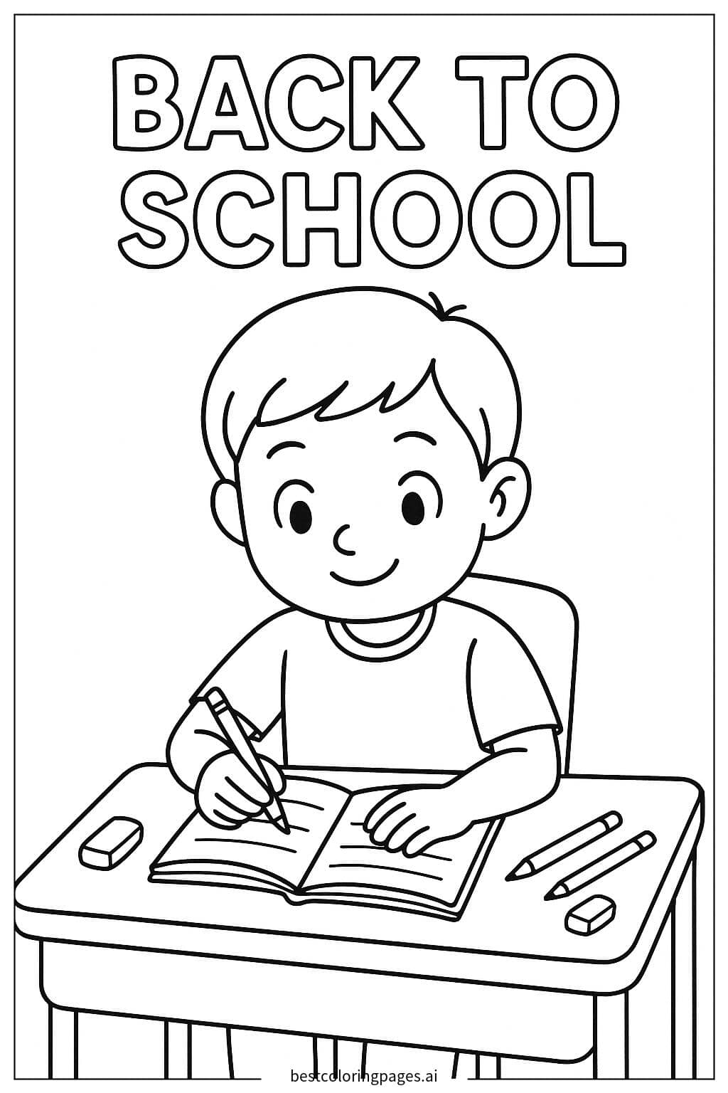 Child Writing in Notebook Coloring Page