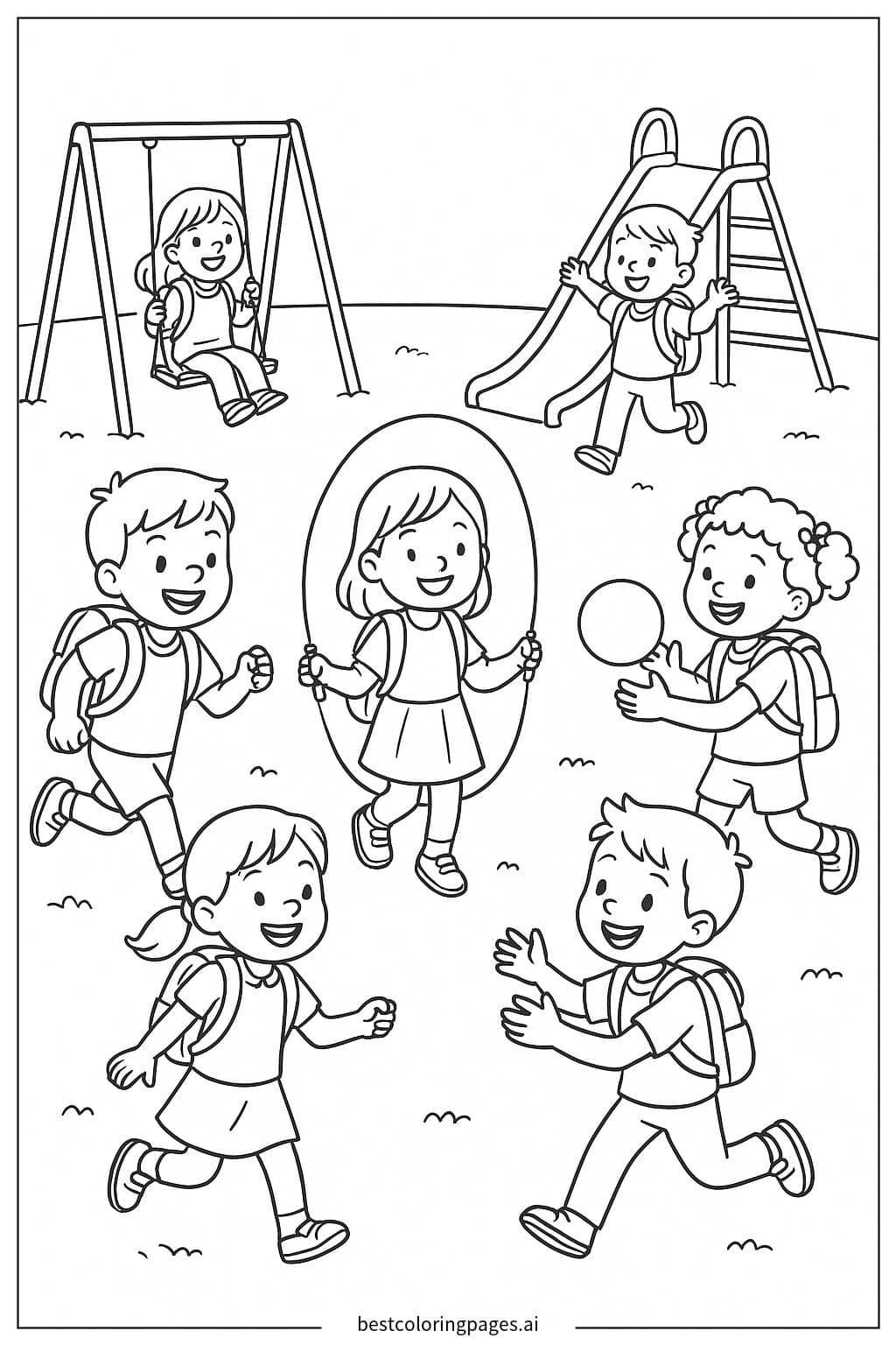 Kids Having Fun at Recess Coloring Page