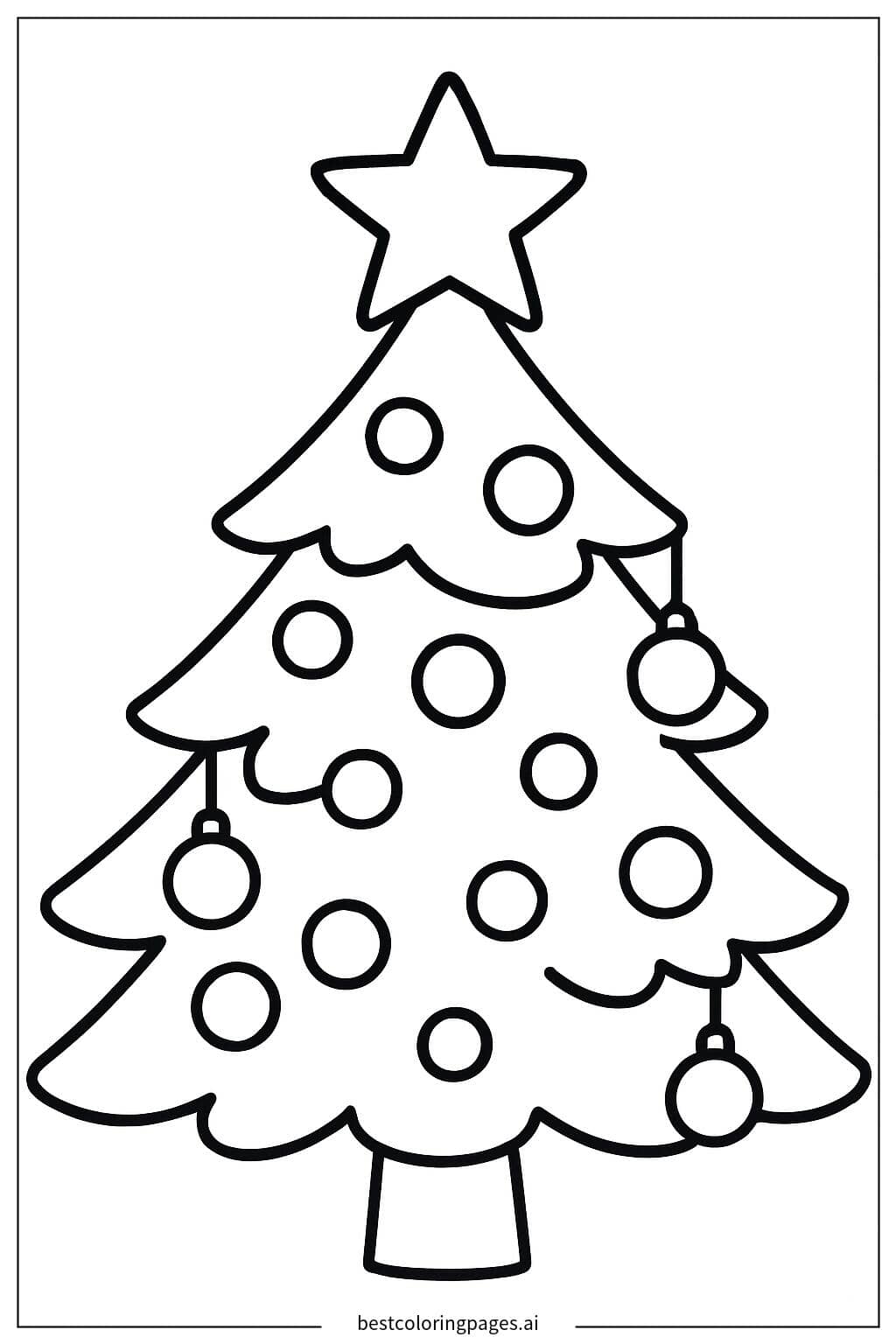 Desenhos de Árvore de Natal com estrela e enfeites para Colorir