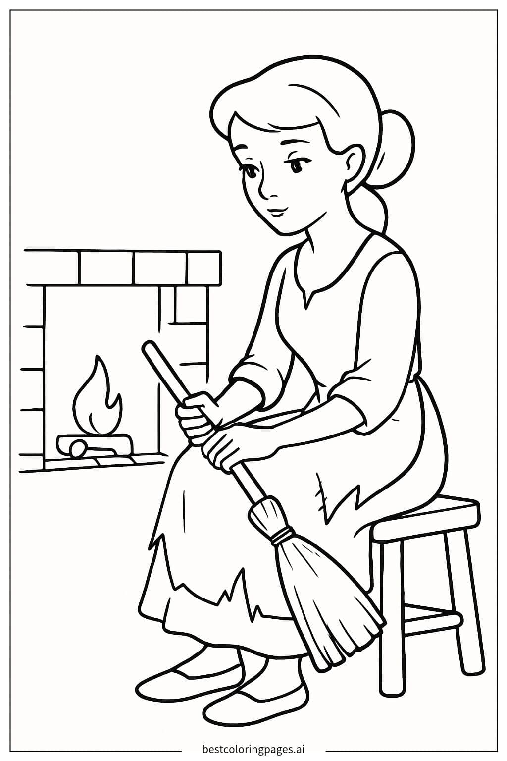 Desenhos de Cinderela Sentada na Lareira para Colorir