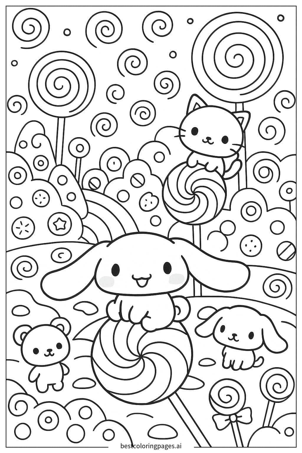 Desenhos de Cinnamoroll e Amigos na Terra dos Doces para Colorir