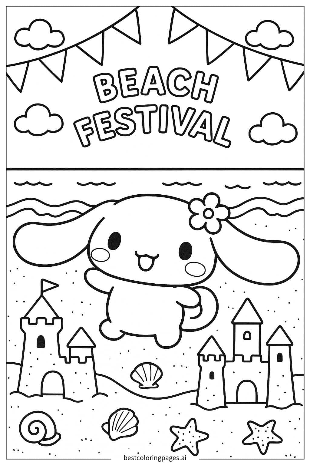 Desenhos de Cinnamoroll no Festival de Praia para Colorir