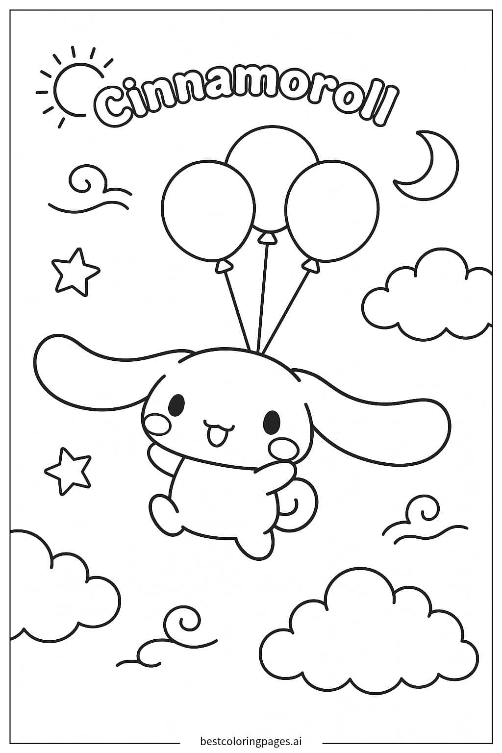 Desenhos de Cinnamoroll Voando com Balões para Colorir