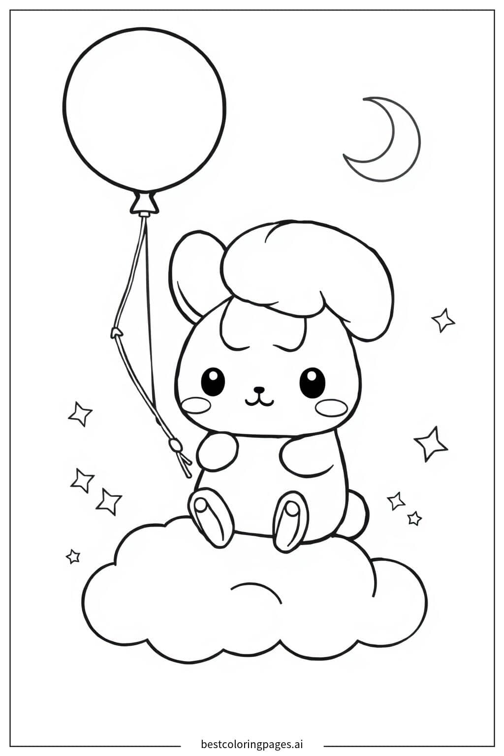 Desenhos de Cinnamoroll segurando um balão para Colorir