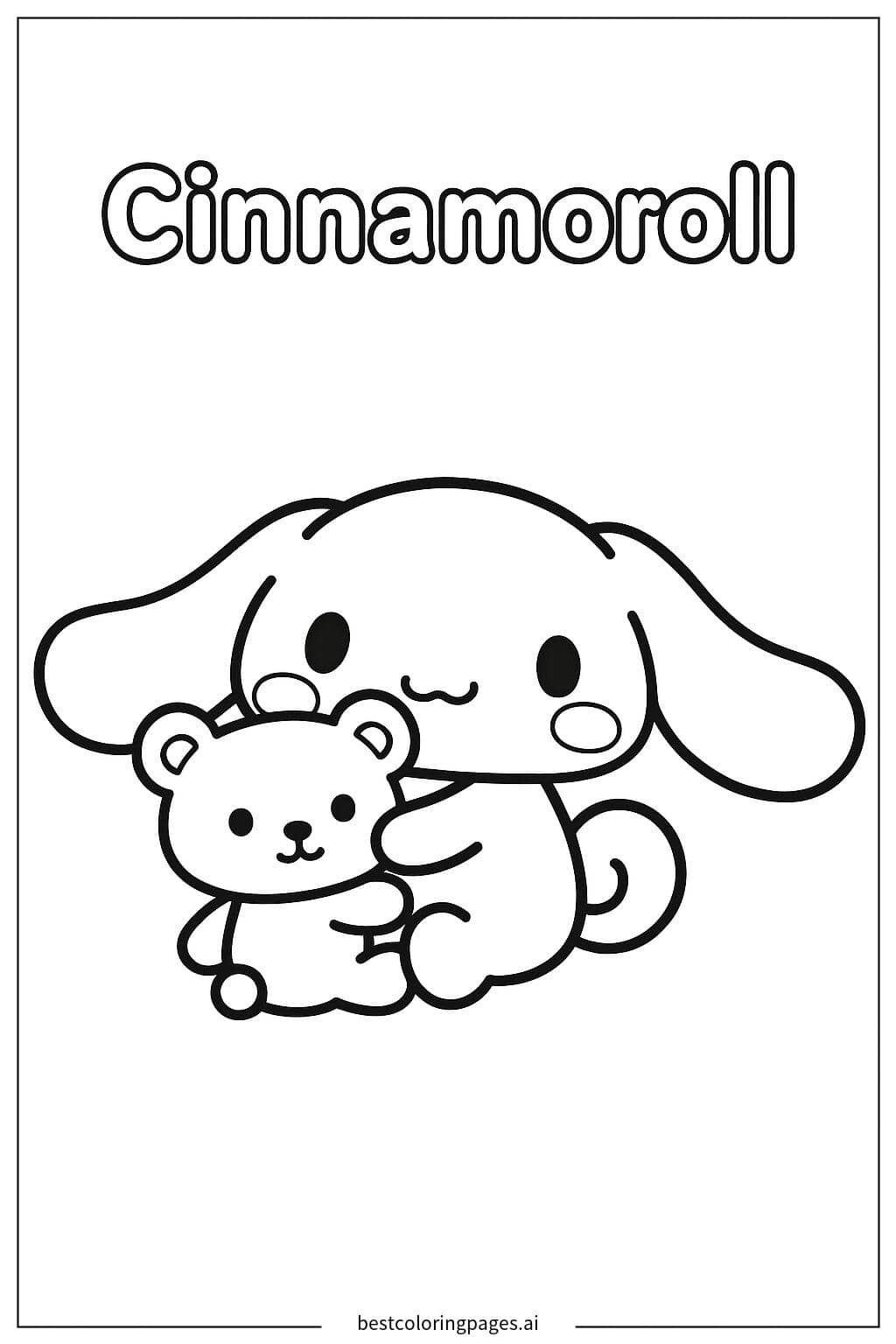 Desenhos de Cinnamoroll Abraçando Seu Ursinho de Pelúcia para Colorir