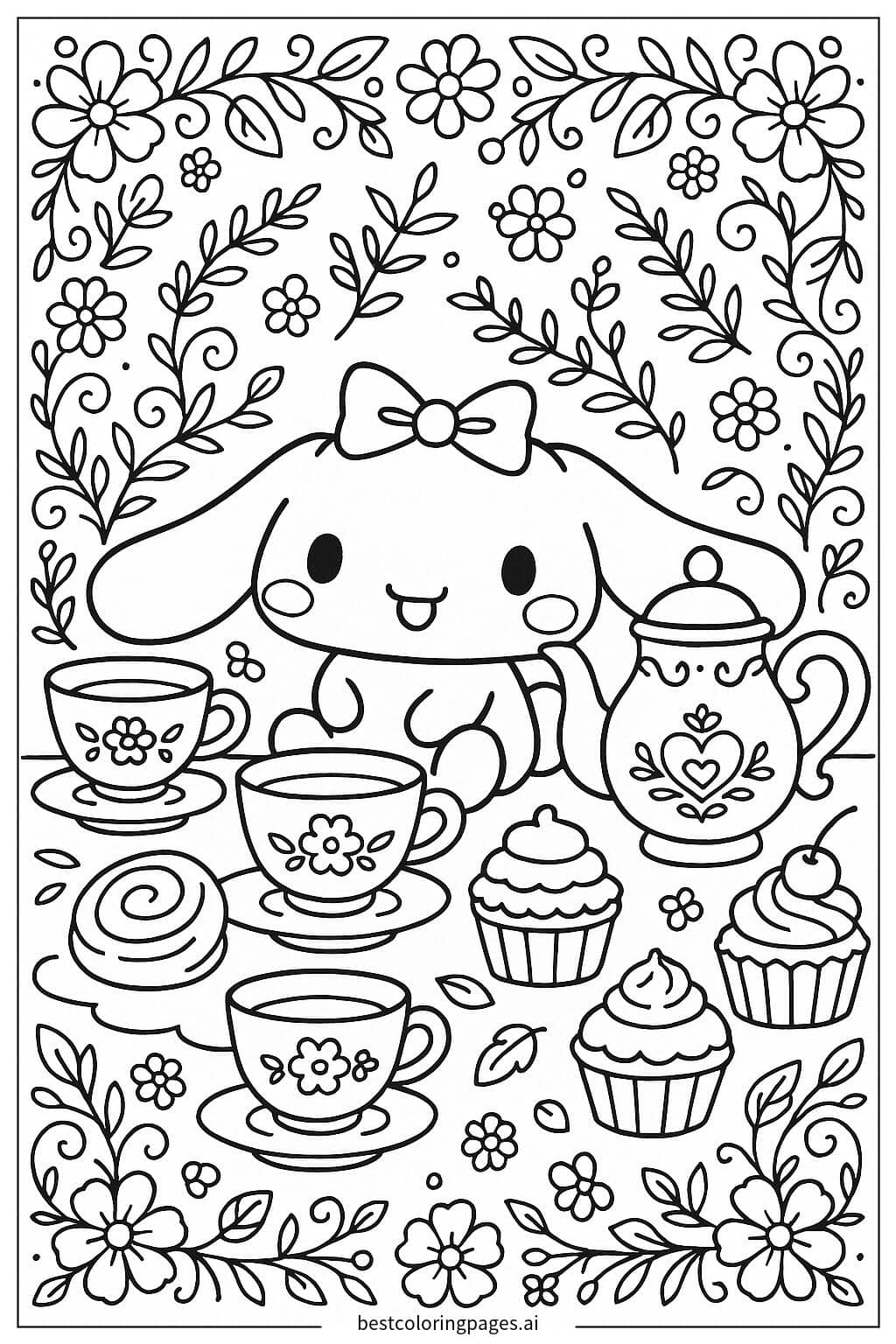 Desenhos de Cinnamoroll em uma Festa do Chá para Colorir