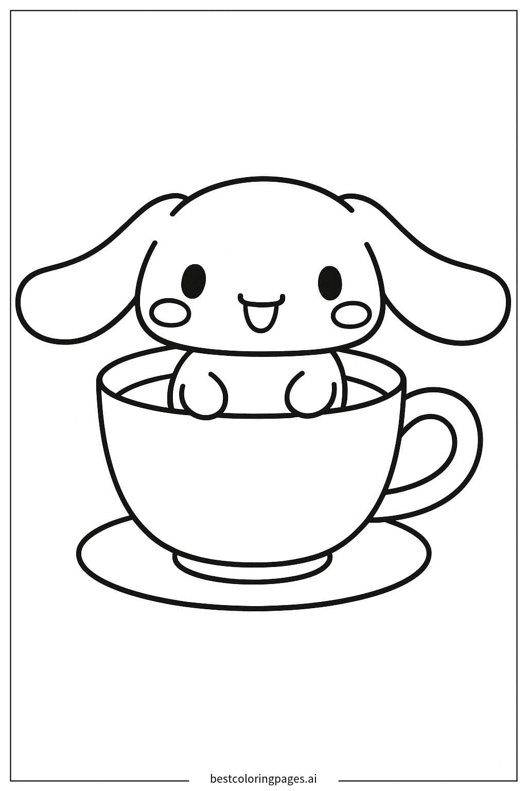 Desenhos de Cinnamoroll em uma Xícara para Colorir