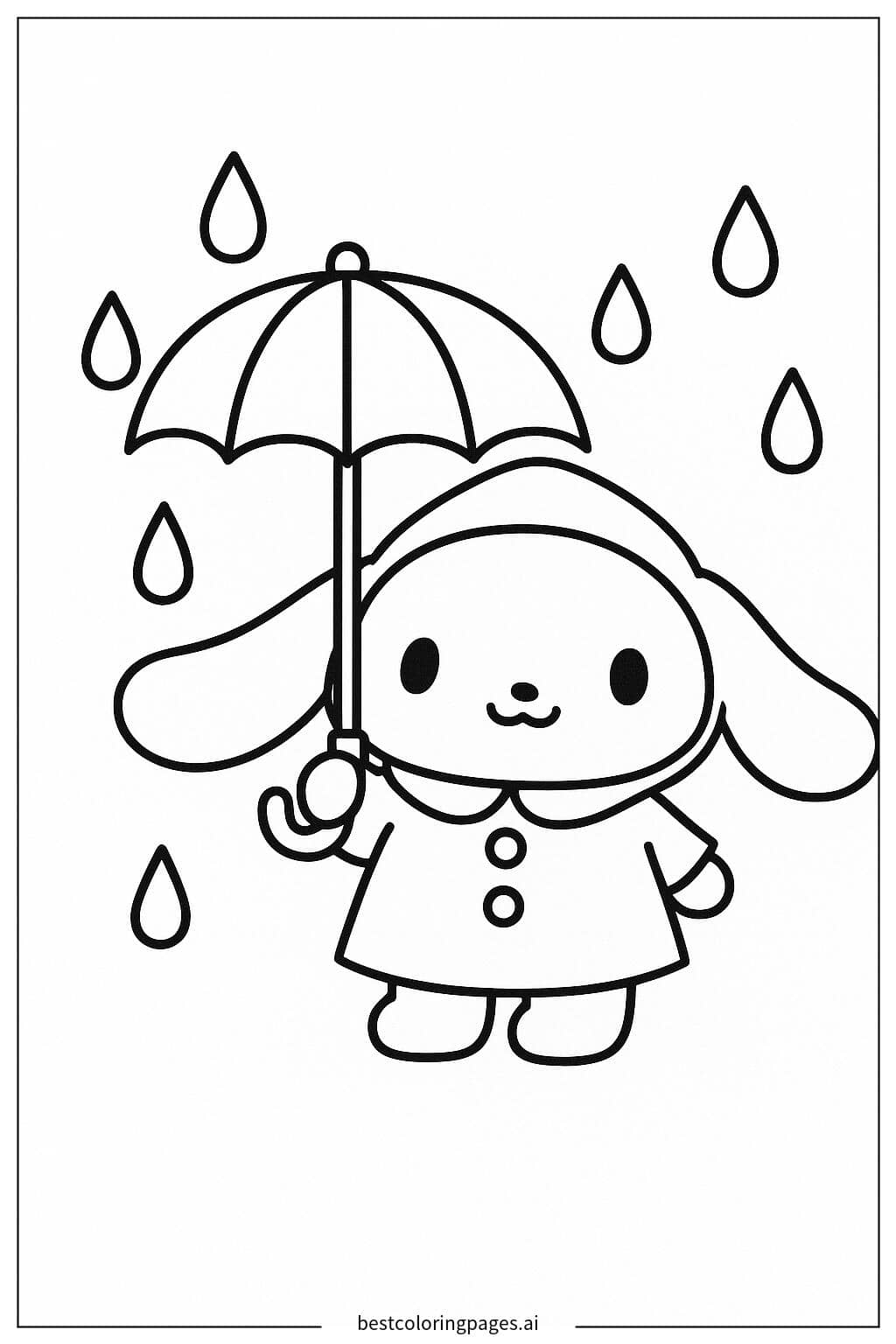 Desenhos de Cinnamoroll com Capa de Chuva para Colorir