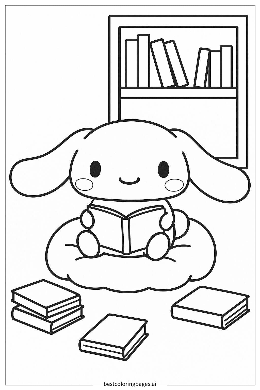 Desenhos de Cinnamoroll Lendo Livro para Colorir