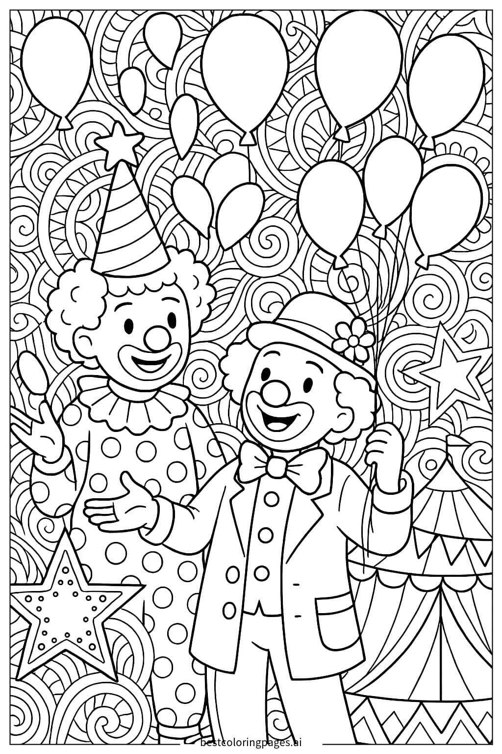 Gambar Mewarnai Badut Sirkus dengan Balon
