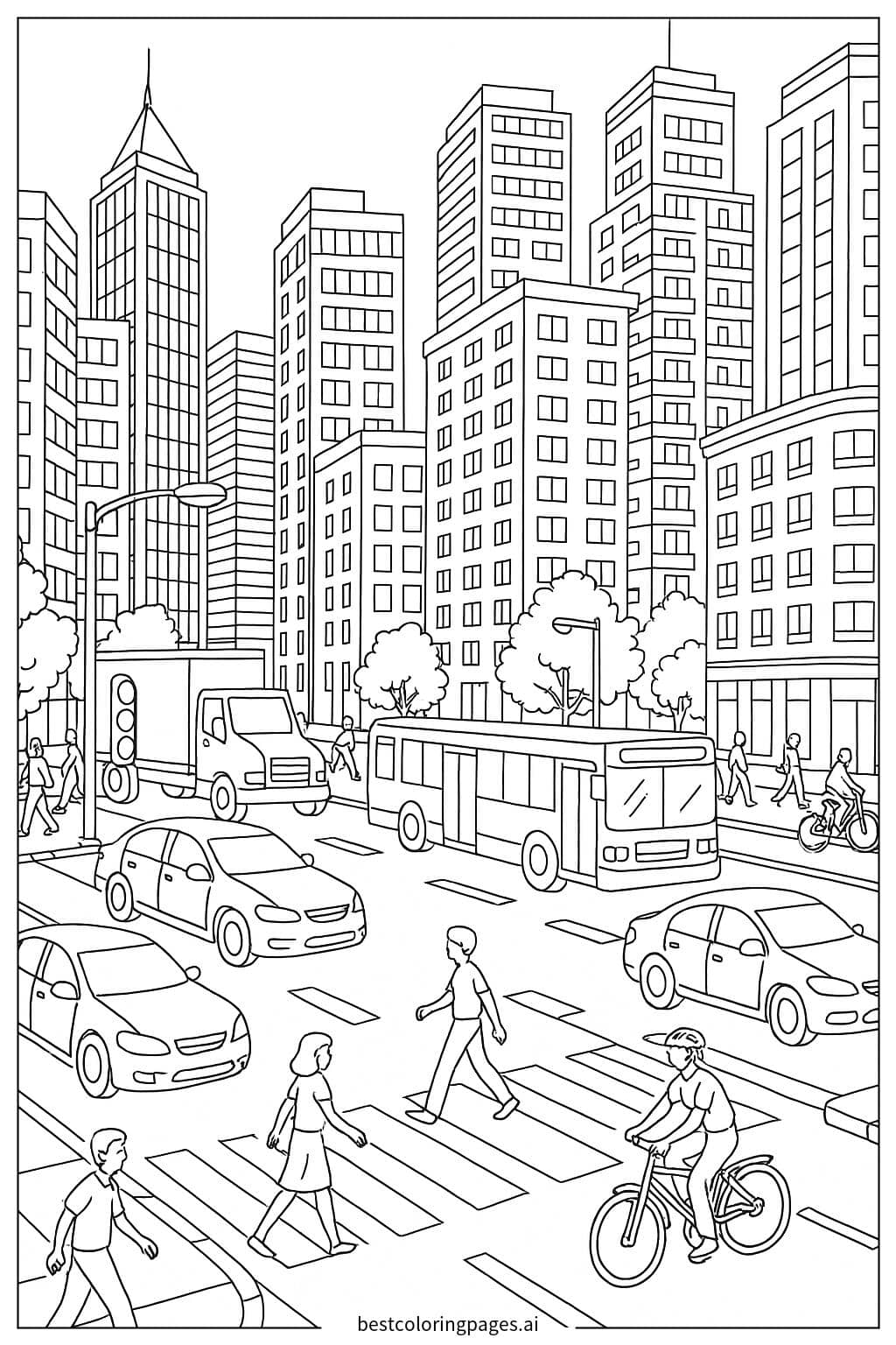Desenhos de Paisagem urbana com carros e prédios para Colorir