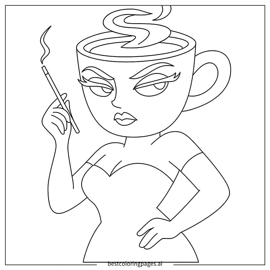 Disegni di Signora Tazza di Caffè Fumante da Colorare