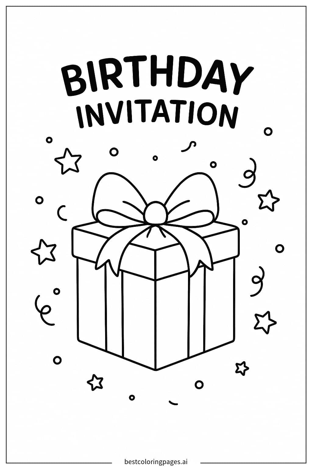 Confetti and Star Birthday Invitation Coloring Page