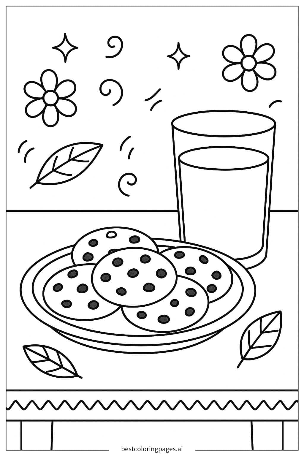 Coloriage Assiette de Cookies avec Lait