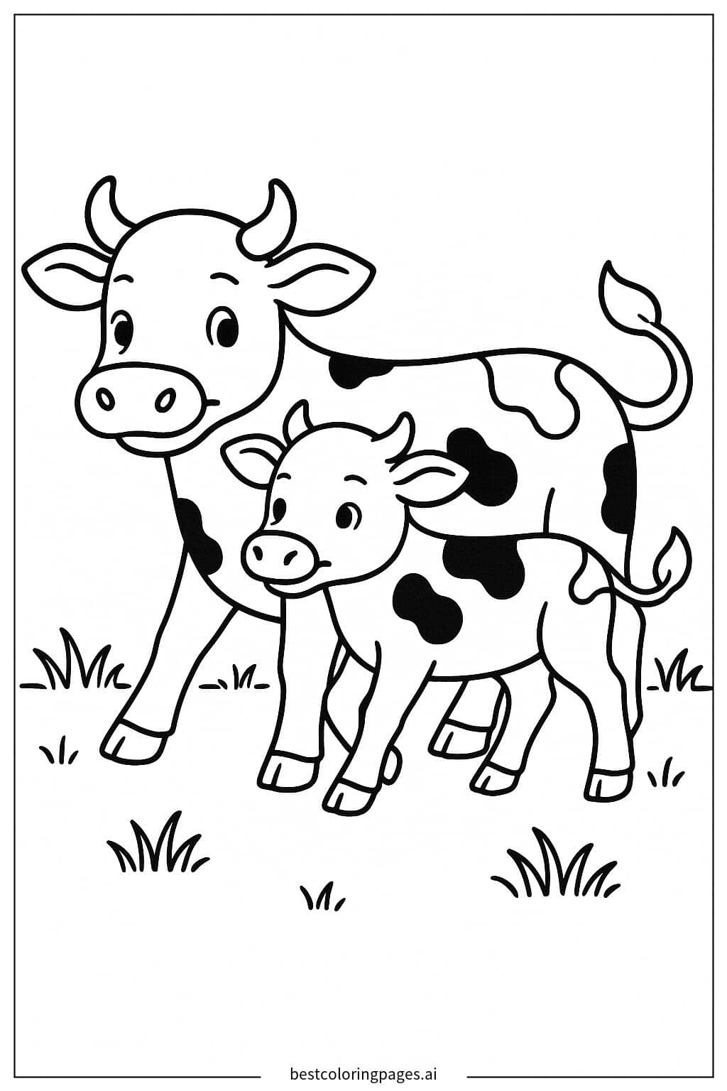 Desenhos de Vaca e Bezerro Caminhando Juntos para Colorir